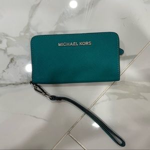 Michael Kors Saffanio leather wristlet.